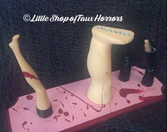 Doll leg jewellery holder. Goth halloween creepy decor doll parts