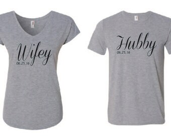 Hubby Wifey Shirts. Custom Shirts. Couples Shirts. Honeymoon Shirts. Wifey Shirt. Hubby Shirt. Hubby and Wifey Shirts. Couples Set. Custom.