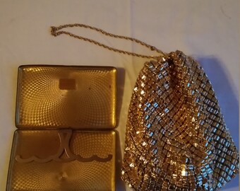 Vintage Whiting and Davis Gold Mesh Evening Purse and a Gold Tone Cigarette Case