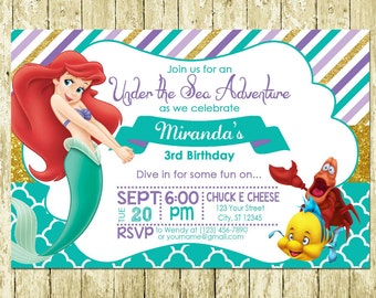 Little Mermaid Printed Birthday Invitations