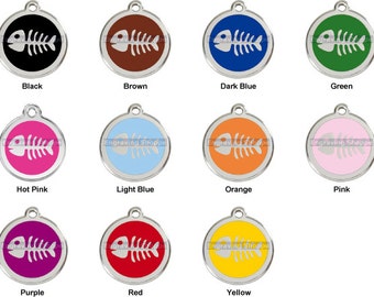 Fish Bone Enamel and Stainless Steel Personalized Custom Pet Tag with LIFETIME GUARANTEE ID Tag Dog Tags and Cat Tags Free Engraving