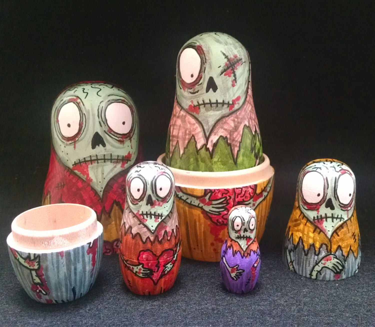 Russian Nesting Dolls zombie TWD horror OOAK