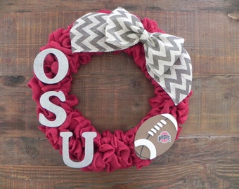 Ohio State Football Wreath, The Ohio State University Wreath, OSU Football Wreath, Buckeye Football Wreath, Bucks Wreath, Scarlet and Gray