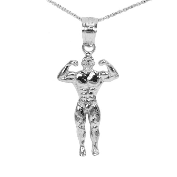 10k White Gold Bodybuilder Necklace