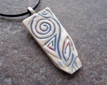 Porcelain pendant, ceramic pendant, red white and blue pendant, red and blue pendant, ceramic jewellery, porcelain jewellery