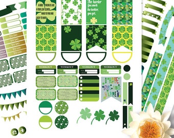 Sale 50% Printable Four leaf Clover Stickers for use with Erin Condren LifePlanner, Filofax, Plum Paper, Scrapbooking