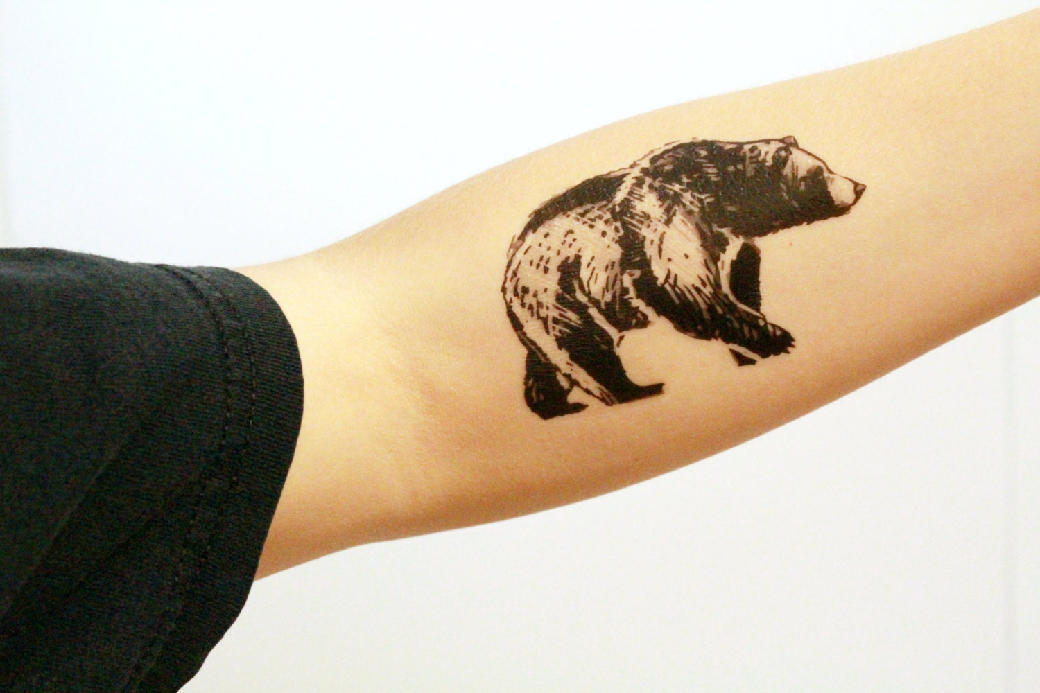 bear temporary tattoo black ink forest animal tattoo bear temporary tattoo black ink forest animal tattoo