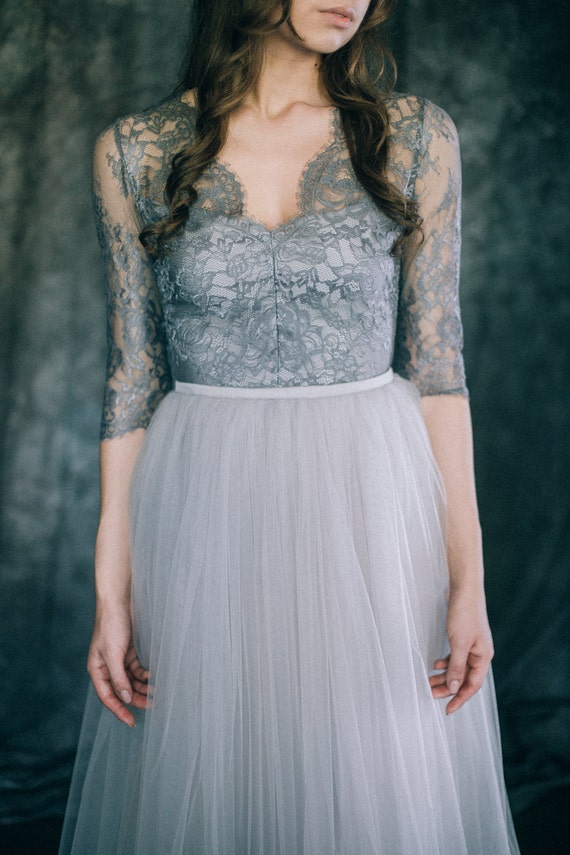  Gray  Wedding  dress  Boho  wedding  dress  Non traditional