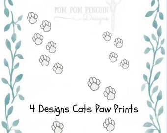 Collection of Cat Paw Prints embroidery design in 7 formats instant download for 4x4 hoop