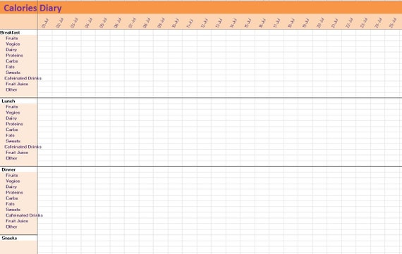 Weight Loss Log Excel Template Weight Tracker Spreadsheet Calories Intake Diary From Excel4U