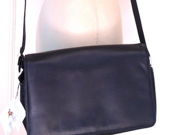 Dark Navy Blue Classic Leather Cross-body Bag by Visconti.