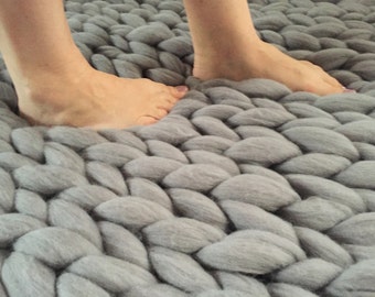 Chunky Rug, Chunky Knit carpet, Giant knit throw, Jumbo knit carpet, Merino wool, Chunky Floor Rug