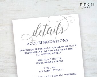 Wedding Details Card Template | Printable Wedding Invitation Suite | Digital Download for Word | Fully Customizable