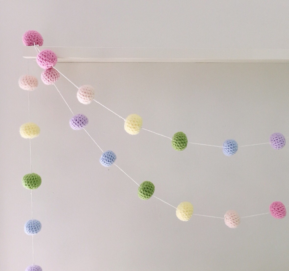Pastel Rainbow Crochet Ball Garland Crochet Garland
