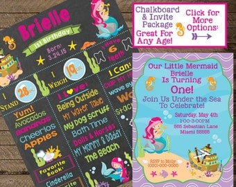 Mermaid Chalkboard Sign, Mermaid Birthday Party, Mermaid Invite, First Bday, Second, Mermaid Theme, Mermaid invitation, birthday chalkboard