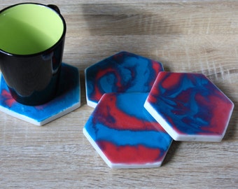 Set 4 Resin coated heaxagon marble coasters