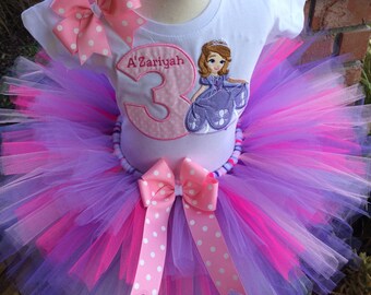 Sofia the First Sophia Birthday Party Tutu Outfit Dress Set Handmade 1st 2nd 3rd