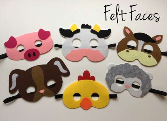 SET OF 6 Farm Animal Masks Kids Animal Masks Animal by KSFeltFaces