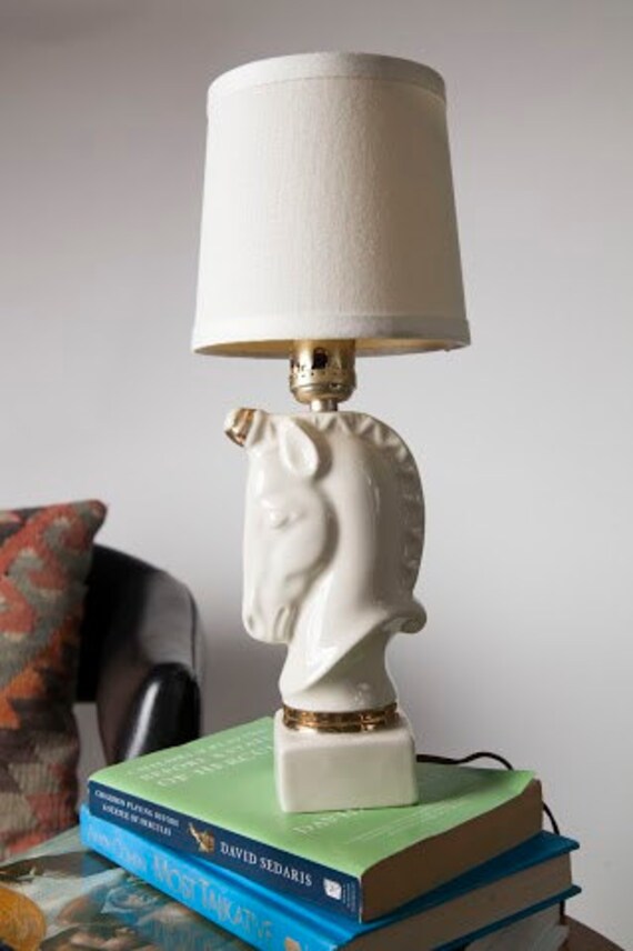 Vintage Mid Century Unicorn Ceramic Lamp with Clip on Shade