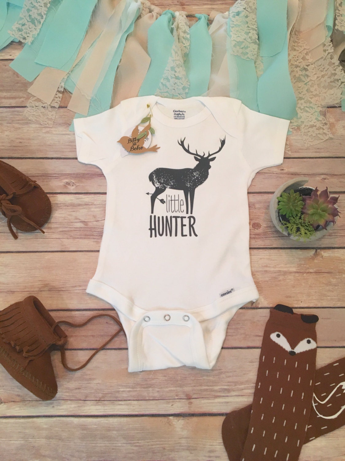 Little Hunter Baby Onesie® Boho Baby Clothes Deer by BittyandBoho