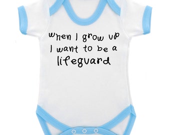 When I grow up I want to be a lifeguard contrast trim Babygrow - 4 colours & 3 sizes available