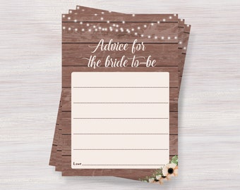 Advice For The Bride To Be Card, Funny Bridal Shower games, Rustic Bridal shower ideas, Bridal Shower advice, Bachelorette, Wedding activity