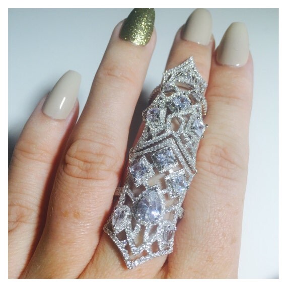 Mosaic Sterling Silver Full Finger Statement Knuckle Ring