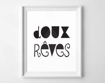 Doux Rêves | Sweet Dreams French Nursery, Modern Nursery, Minimalist Nursery Print | Digital Download