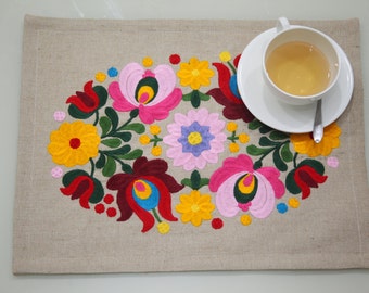 Embroidered Placemats Hungarian Embroidery Double fabric Placemats with Embroidery Ornament Placemat Jute Canvas Sets Rectangle Place Mat