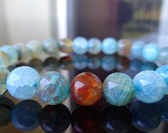 Blue Crackled Fire Agate bead bracelet for MEN (On Stretch) 8mm - AAA Quality