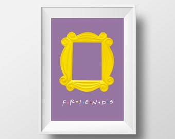 Art Print Yellow Frame FRIENDS tv show,printable art, friends theme ,monica,chandler, ross,phoebe, rachel,joey,central perk,friends poster