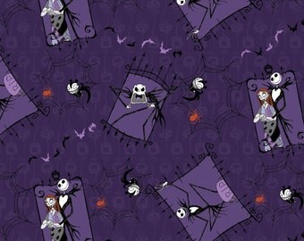 Disney Fabric - Nightmare Before Christmas Fabric - Disney Nightmare Before Christmas Couple Purple 100% cotton fabric 44" wide, SC9