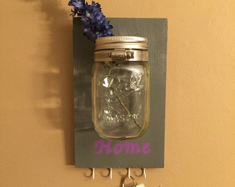 Customized Mason Jar Key Holder / Wall mount mason jar / wall mount key ring