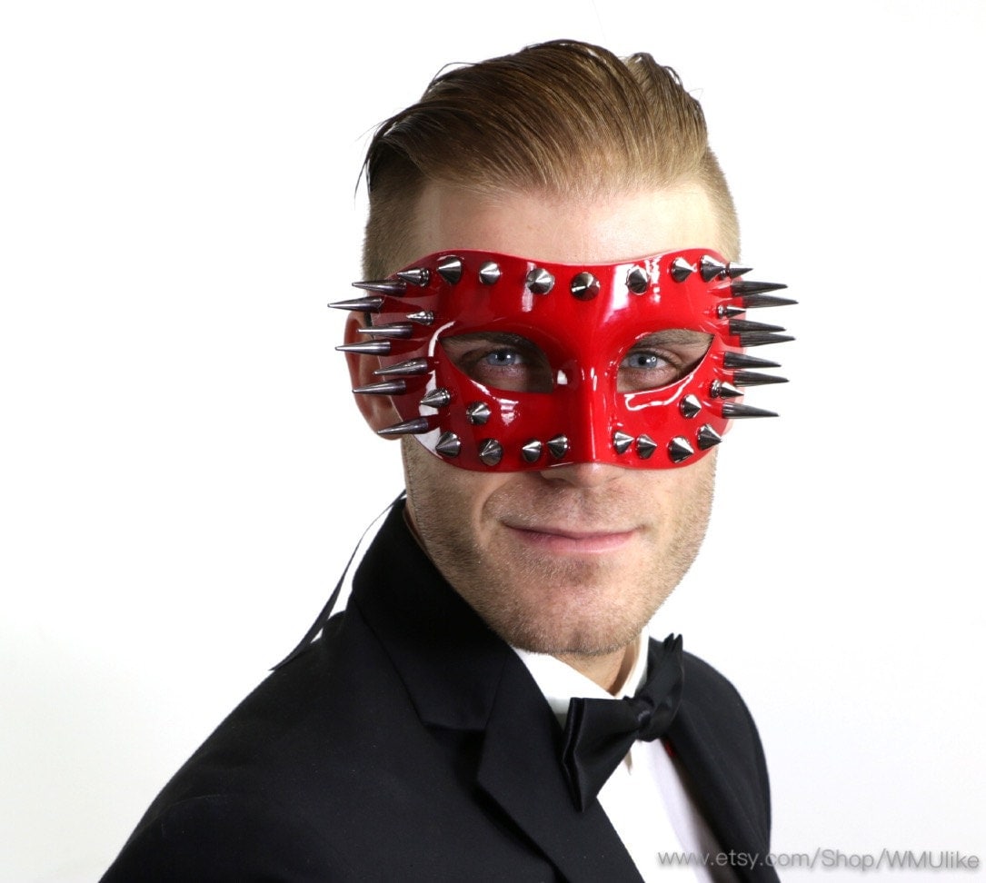 Red Mens Masquerade Ball Mask Bachelor Burlesque Party Costume