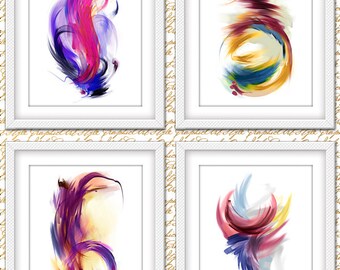 Watercolor Abstract Art Print, Printable Art, Watercolor brush, Smear paint, Abstract Art Prints, Abstract Wall Art, Set of 4 Prints, Decor