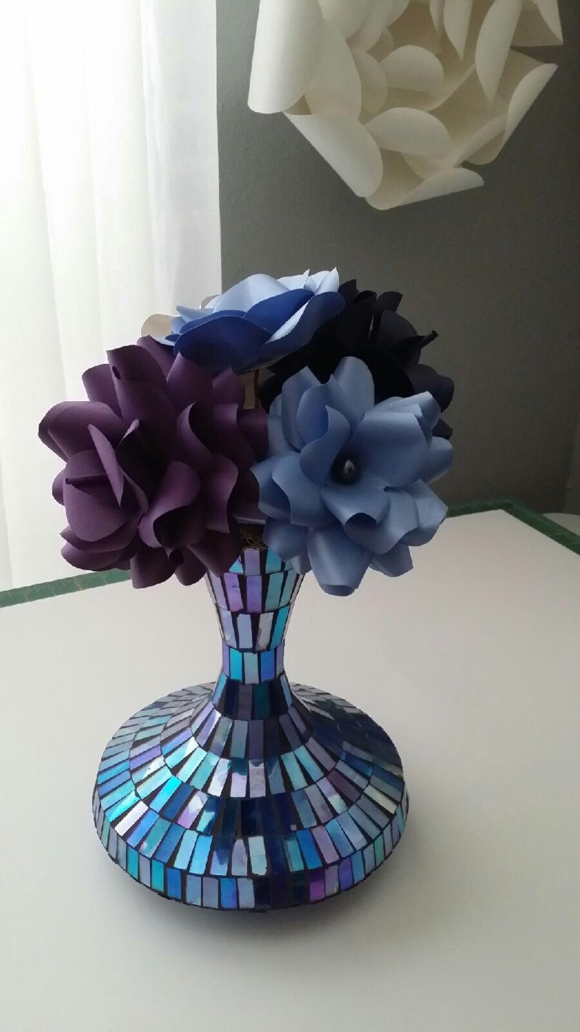 Mosaic Vase with Paper Flowers by FlowersByInspiration on Etsy