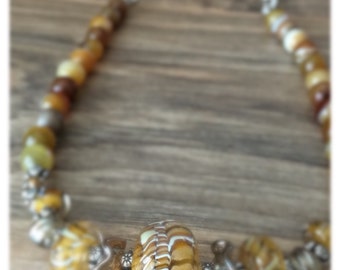 Agate Necklace - womens necklace- boho necklace- Glass Lampwork Beads - Amber Waves