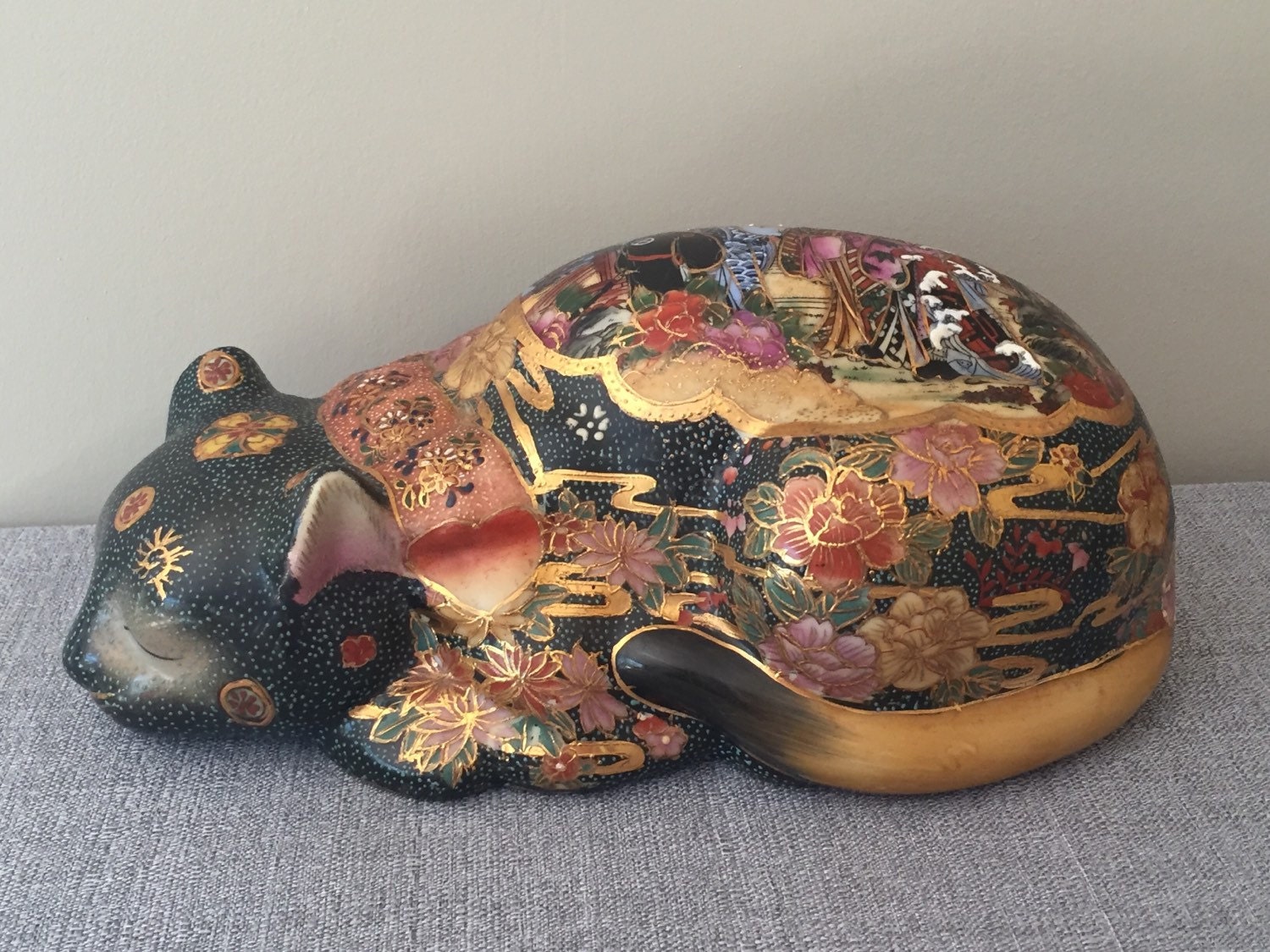 Large Royal Satsuma Cat Porcelain Figure Circa by PrettyArticle