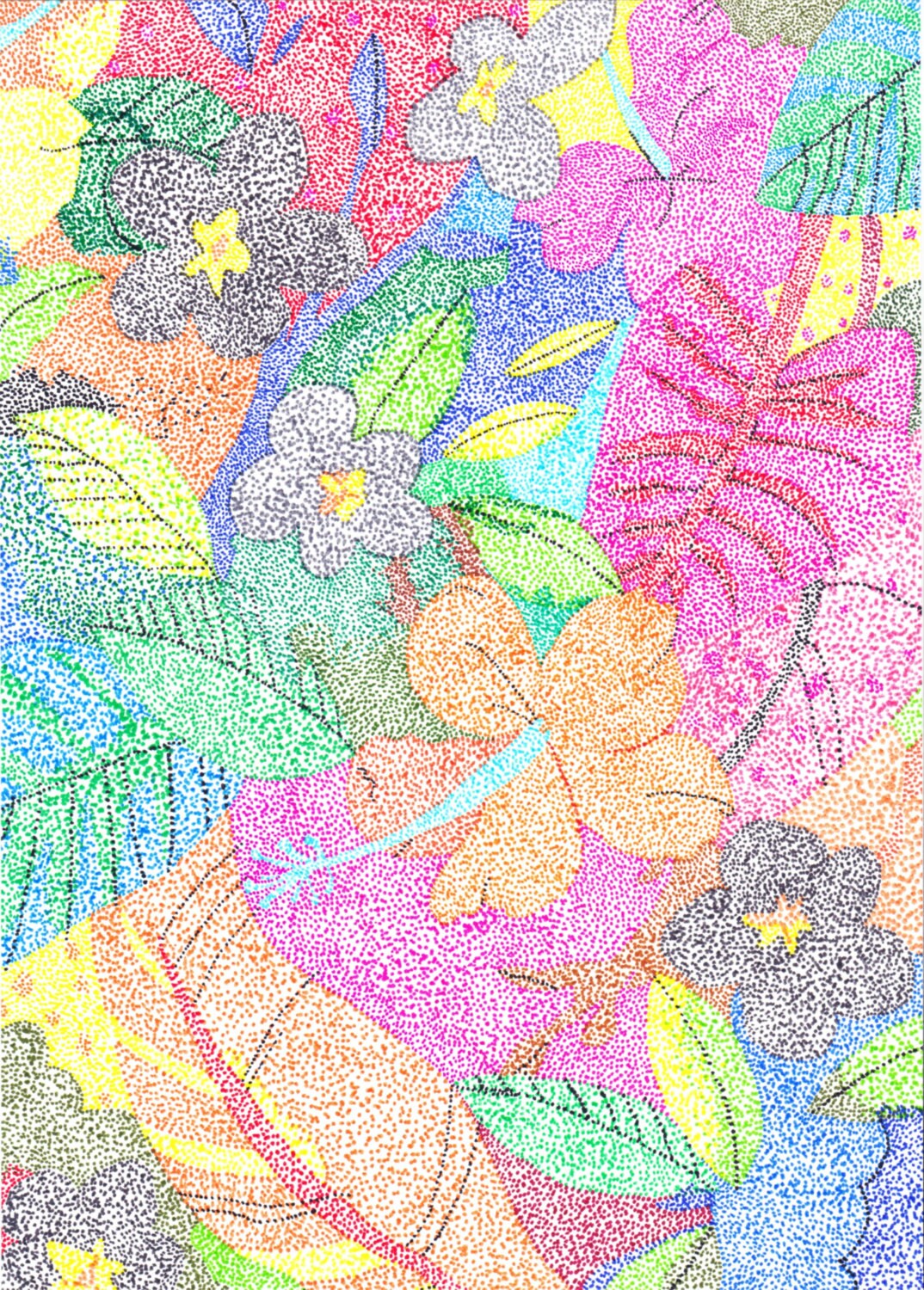 A4 Marker Pointillism Floral Pattern by SamBrownsArt on Etsy