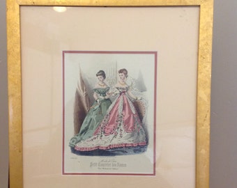 French fashion gilt framed print - Petit Courrier Des Dames 1867