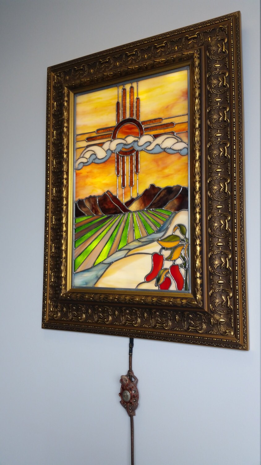 ZIA Framed Stained Glass with LED Switchable Backlight.