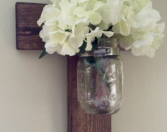 Rustic Mason Jar Cross, Wooden Cross, Farmhouse Wood Cross, Hanging Cross, Farmhouse Decor, Rustic Decor, Wedding Cross