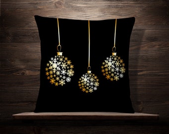 Golden Snowflakes Christmas Ball | Christmas Pillow | Holiday Pillow | Christmas Decoration | Christmas Throw Pillow | Christmas Decor