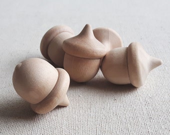 5 pcs Wooden Acorns, Unfinished Wooden Decor, Wood Craft Supplies, Wooden Acorn Toy