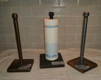 Steampunk Paper Towel Holder,Farmhouse Paper Towel Stand, Industrial Paper Towel Holder, Pipe Paper Towel Holder, Pipe Decor - w/ Wood Base