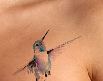 Temporary Tattoo-Watercolor Tattoo-Humming Bird Tattoo-Tattoo Sticker-Gifts for Women