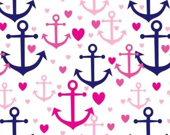 Anchor Flannel Fabric by the yard/pink/girls fabric/nautical fabric/david textiles/choose your cut