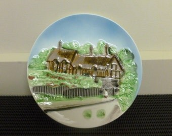 Vintage 1960's 3D Porcelain Oval Farm/Cottage/House Collectors Plate/Wall Plate/Decorative Plate- Made in Japan