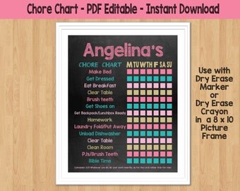Chore Chart Printable Chore Chart for kids Chore Chart Dry Erase Chore Chart Toddler Responsibility Chart Girls Chore Chart Kids Chore Chart