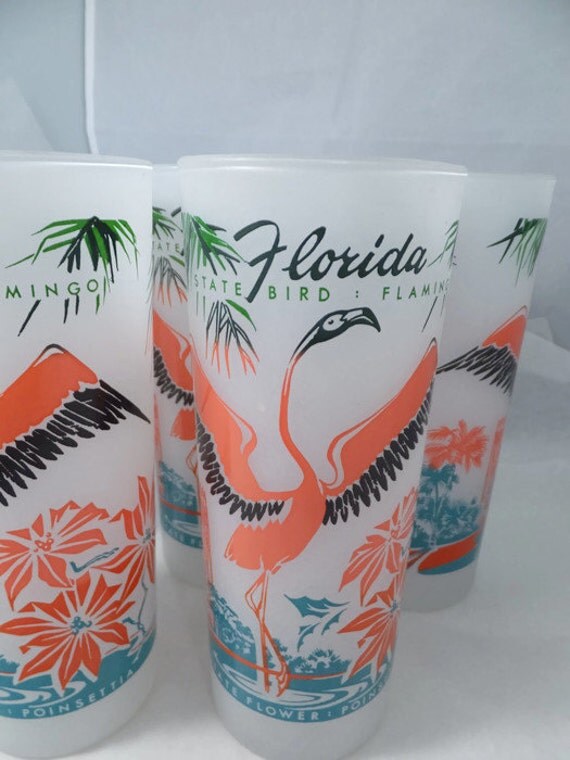 Florida Souvenir Glasses Frosted Glass Tumblers Rare State